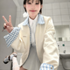 佐敘日系兩面穿外套女2025秋新款寬松百搭疊穿校園雙面穿翻領(lǐng)格子夾克 奶油米 雙面穿 M （90-105斤）