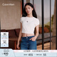 Calvin KleinJeans【七夕禮物】25春夏女士刺繡ck辣妹正肩羅紋短袖T恤47AB212 101-象牙白 XS