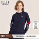 ELLE ACTIVE紅白藍撞色連帽衛衣運動(dòng)褲初秋時(shí)尚百搭運動(dòng)休閑通勤上下套裝女 上衣-藏青色 2XL