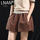 LNAN全棉短褲女2026夏季新款百搭松緊高腰寬松a字闊腿休閑褲 咖啡色 XL [120-135斤可穿]