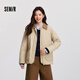 森馬（Semir）棉服女冬季中長款輕薄寬松拼接燈芯絨翻領插肩袖棉衣101724112007