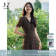 玖姿·安娜蔻優(yōu)雅淑女風(fēng)碎花收腰抽褶輕薄中長連衣裙女2024夏款 花黑 M