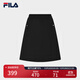 FILA 斐樂官方女士梭織裙2025秋季新款休閑舒適半身裙及膝裙傘裙 正黑色-BK L 170/70A/L