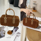 路遜緹卡麂皮手提包秋冬新款單肩斜挎百搭簡(jiǎn)約保齡球真皮磨砂皮女包復古 卡其色