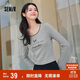 森馬長(zhǎng)袖T恤女短款蝴蝶結(jié)字母春秋溫柔蕾絲緊身上衣107624101001