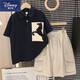 迪士尼（Disney）男童夏裝套裝中大童男孩學(xué)院風(fēng)短袖POLO衫運動(dòng)休閑五分褲兩件套酷 藏青色 套裝【上衣+褲子】無(wú)抽繩 160