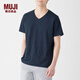無印良品 MUJI 男式 印度棉天竺編織 V領(lǐng)短袖T恤 M9SB234 深海軍藍(lán) M