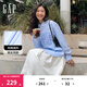 Gap男女裝夏季純棉logo條紋長(cháng)袖襯衫寬松廓形上衣461250 藍色 S (165/88A) 亞洲尺碼