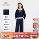 英氏（YEEHOO）女童套裝兒童衣服春秋新款長(cháng)袖衛衣褲子休閑學(xué)院風(fēng)中大童裝兩件套 云朵華夫-深藍【棉彈·兩件套】 150 cm【順豐包郵 · 極速達】