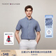TOMMY HILFIGER【透氣府綢】夏季男純棉商務(wù)休閑格子短袖襯衣襯衫男外套35440 藍白格紋C5J XS （推薦：100-120斤）