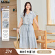 MsShe【條紋綁帶收腰連衣裙】大碼女裝2025秋裝胖mmV領(lǐng)襯衫長(cháng)裙子 【印花梭織】水晶藍色現貨 2XL