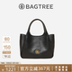 BAGTREE包包樹(shù)墩墩包輕奢品牌新款植鞣牛皮菜籃子手提水桶包單肩斜挎女包 黑色【贈可拆卸內袋】 高級小眾生日禮物女