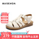 森達羅馬涼鞋女2025夏新商場(chǎng)同款復古休閑平底豬籠鞋4DS30BL5 米色 39