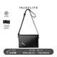 INJOYLIFE幾何小方包2022夏季新款男包斜跨包中性休閑寬肩帶單肩包 黑色-中號