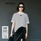 MO&Co.針織衫春夏含亞麻紗黑白條紋輕薄寬松短袖圓領上衣摩安珂 白黑條色 L 170
