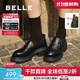 百麗（Belle）復(fù)古抓皺鎏金樂福鞋女2025秋新款商場(chǎng)款牛皮粗跟jk樂福鞋E1Y1DCA5 黑色 37