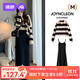 婧麒（JOYNCLEON）孕婦裝連衣裙2025新款高級感孕期穿搭大條紋秋冬款毛衣吊帶兩件套 黑色條紋毛衣+黑色打底裙 M