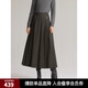 ELLE法式設計感高腰顯瘦半身裙女2024冬季新款小個(gè)子灰色百褶裙子 中灰 L