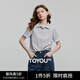 初語(yǔ)撞色條紋翻袖POLO衫女2025夏季新款珠地復古休閑小衫上衣 花灰色 M