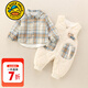 G.DUCKKIDS小黃鴨嬰兒衣服秋冬夾棉加厚外出服一歲寶寶秋冬裝背帶褲襯衣套裝 藍(lán)格襯衫 73cm 73碼3-7月（建議寶寶6-8公斤左右)cm