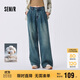 森馬（Semir）牛仔褲女寬松闊腿褲顯瘦潮流秋季松弛感打褶長褲腰帶103524124012