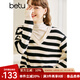 betu百圖女裝2022秋冬新款毛針織衫時(shí)髦條紋拼接兩件式長(cháng)袖高領(lǐng)假兩件針織衫女2210T31 黑白條 L