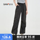 三福休閑褲2025夏季英文刺繡寬松闊腿工裝風(fēng)褲子女裝497905 黑色 L