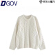 DGOV麻花毛衣女秋季軟糯糯百搭奶白色圓領(lǐng)寬松套頭慵懶風(fēng)外穿針織衫 米白色zt M （95-120斤）