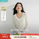 茵曼荷葉V領(lǐng)薄針織開(kāi)衫2025秋季女裝新款度假風(fēng)修身顯瘦長(zhǎng)袖上衣 米白色 S