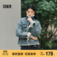 森馬（Semir）牛仔外套女拼接仿兔毛翻領(lǐng)寬松港風(fēng)冬季落肩夾棉夾克103724108001