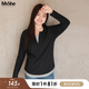MsShe【長(cháng)袖假兩件針織衫】大碼女裝2025秋夏裝胖mmT恤遮肚巨顯瘦毛衣 長(cháng)袖【V領(lǐng)】黑色現貨 2XL