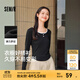 森馬長(cháng)袖T恤女短款撞色打底衫簡(jiǎn)約風(fēng)秋季假兩件修身衣服顯瘦百搭 黑色90001 M