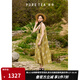 茶·愫【水墨花蝶】puretea茶愫提花印花V領(lǐng)連衣裙a字吊帶裙2025夏新款 苔綠 S