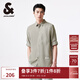 杰克·瓊斯（JACK&JONES）夏翻領(lǐng)麻混紡柔軟舒適透氣純色七分袖男士襯衫上衣男裝224231004 E02 豆綠色 常規 L 180