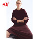 H&M女裝毛針織衫2025秋季新款圓領(lǐng)長(cháng)袖寬松羅紋針織套衫1293287 酒紅色 S 160/88