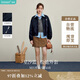 茵曼休閑翻領(lǐng)拉鏈夾克外套2025秋女裝新款百搭短款上衣 深藍(lán)色 S