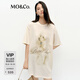 MO&Co.短袖T恤春斑駁萌寵印花抗菌防螨100%棉MBE1TEE018 米杏色 S /160