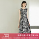 顏域提花收腰圓領連衣裙女秋2024新款復古優(yōu)雅氣質中長款無袖裙子 黑花 S/36