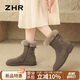 ZHR雪地靴女加絨保暖厚底短靴子女舒適反絨牛皮女靴 EH106B 卡其 39