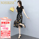 NOSSKISS奢侈高檔品牌雪紡連衣裙女夏季2025年新款碎花氣質(zhì)收腰顯瘦裙子 黑色 L 【106-115斤】