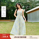 茵曼（INMAN）法式度假風(fēng)印花女裝吊帶連衣裙浪漫海邊2025夏季新品收腰裙子  青綠江山 S