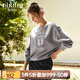 Olrain【七夕】歐芮兒灰色圓領(lǐng)衛(wèi)衣女裝秋季新款時(shí)尚減齡印花套頭上衣 灰色 M