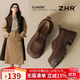 ZHR樂(lè )福鞋女春秋粗跟厚底增高小皮鞋英倫風(fēng)系帶單鞋女 JF331棕色37