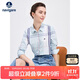 Navigare意大利小帆船長(cháng)袖襯衫女格子襯衣休閑女裝2313071011 蔚藍/白 XL