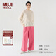 無(wú)印良品（MUJI） IDEE 男女通用 棉麻 刺繡 寬版褲 褲子長(cháng)褲休閑褲無(wú)性別男款女款 玫粉色 L (175/80A)