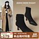 ZHR靴子女冬季增高顯瘦細(xì)跟短靴女方頭拼接時(shí)尚女靴 Y1007A 黑色 37 
