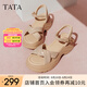 他她（TATA）涼鞋女鞋2025夏季新款休閑厚底法式氣質(zhì)時(shí)裝涼鞋女 杏色 37