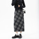 宙馨復古毛呢格子半身裙女2025冬后開(kāi)叉高腰A字裙中長(cháng)款包臀一步裙 黑色【長(cháng)裙】 L