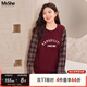 MsShe【磨毛格子拼接衛衣】大碼女裝2025新款秋裝胖mm印花上衣女 安可拉紅色現貨 2XL