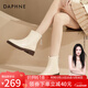 達(dá)芙妮（DAPHNE）黑色短靴女2024新款春秋季顯腳小百搭學(xué)生上班通勤配裙子靴子 米白色 40